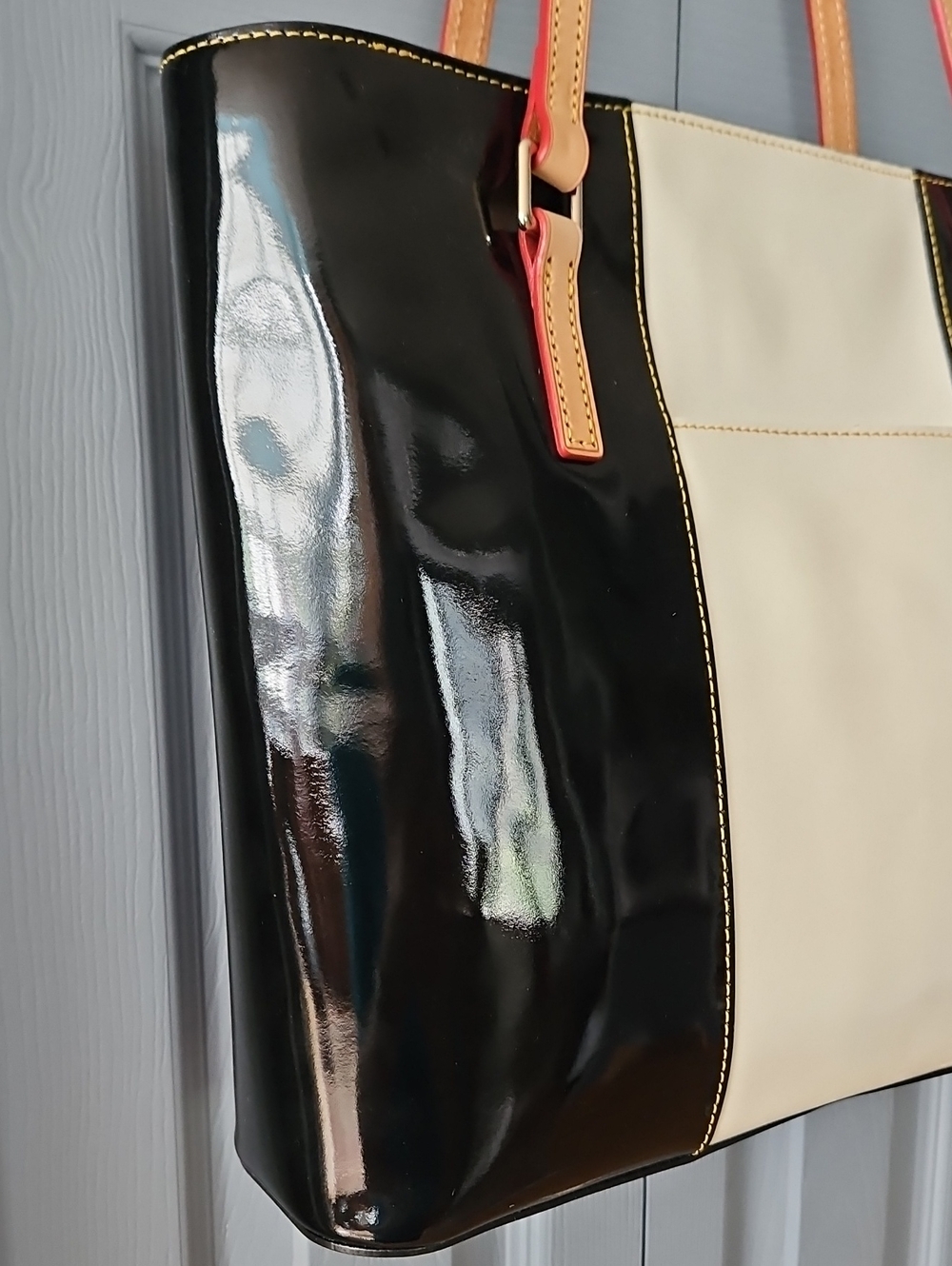 Dooney & Bourke Black & (Off) White Patent Leather Lexington Shopper - Picture 6 of 16